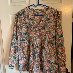 Talbots Multicolor Floral Pintuck V-Neck Tunic